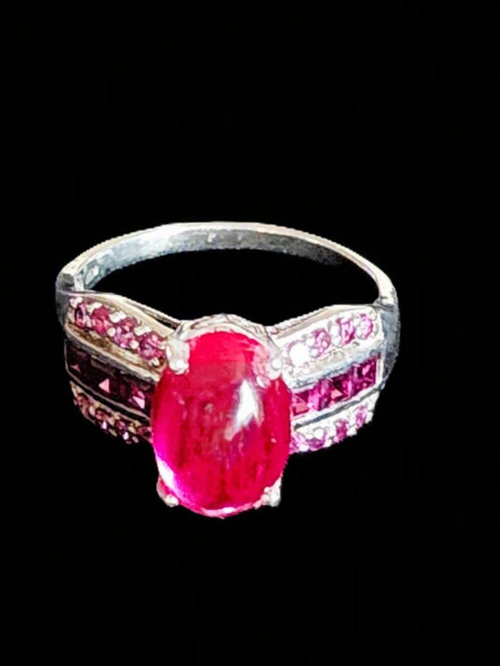 VTG 1980s Sterling Silver Pink Tourmaline & Pink CZ Statement Ring - Size 13